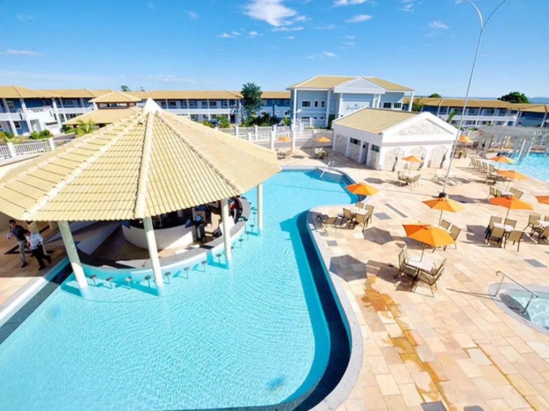 Piscina com palmeiras